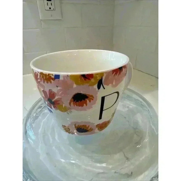 Opal House Mug "P" on White Background with Black Letter Spring Flowers - Picture 7 of 12